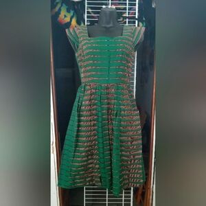 Dress Green and Brown Striped African Print Style Dress 💚🤎 Made in USA🫡